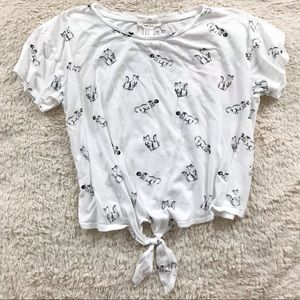 Forever 21 Cat & Ball Tie Front Tee